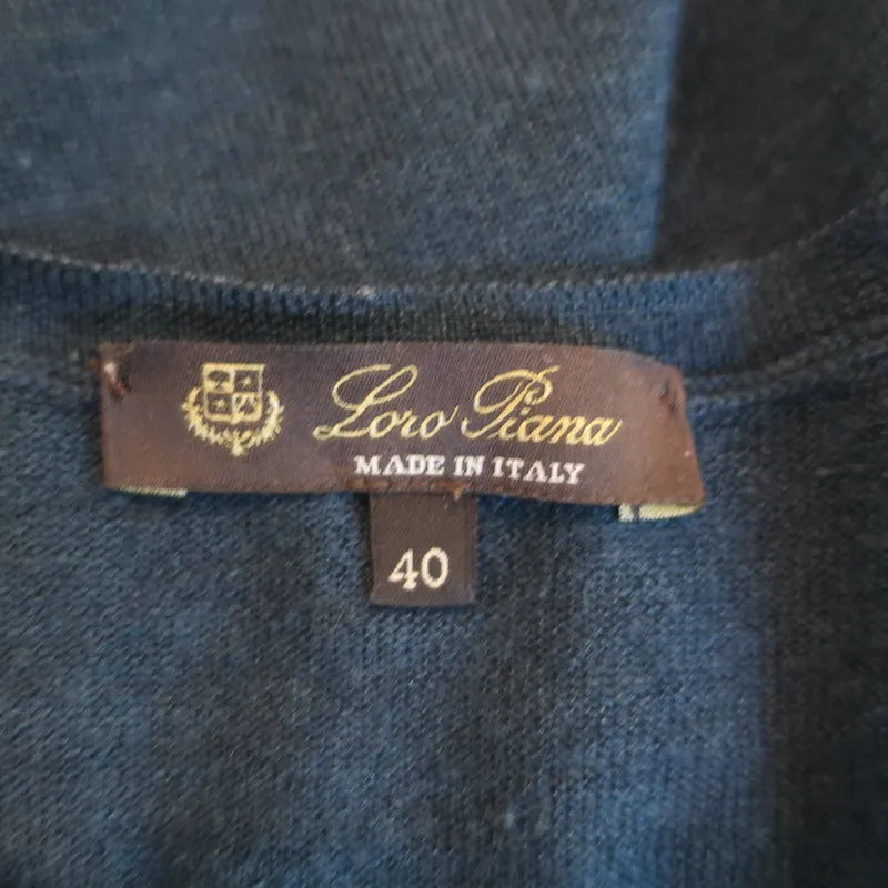 Loro Piana Sleeveless V-Neck Knit Top Navy Cashmere-Silk Size 40