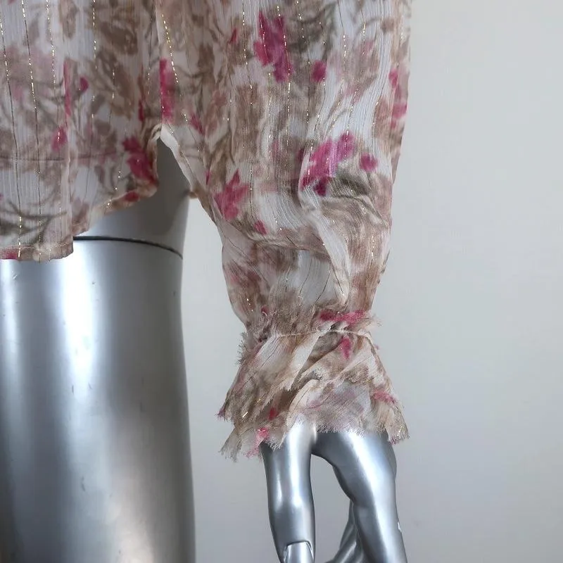 LoveShackFancy Blouse Clara Ruffled Lurex-Striped Floral Print Top Size Small