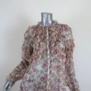 LoveShackFancy Blouse Clara Ruffled Lurex-Striped Floral Print Top Size Small