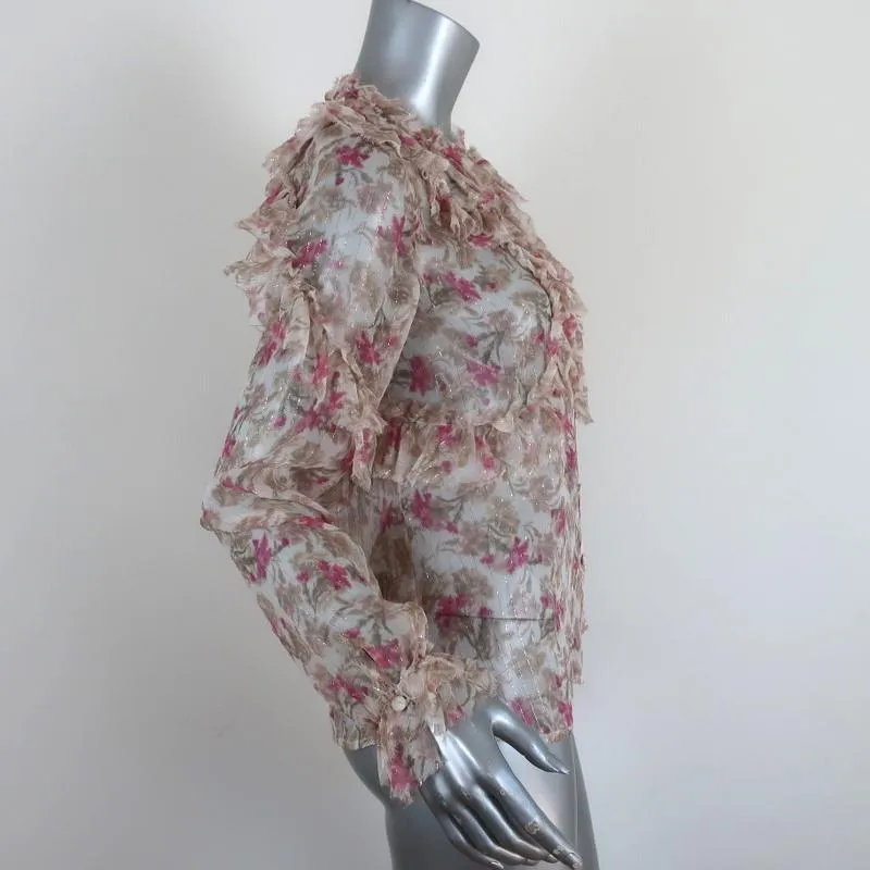 LoveShackFancy Blouse Clara Ruffled Lurex-Striped Floral Print Top Size Small