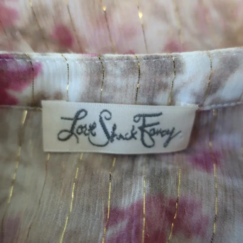 LoveShackFancy Blouse Clara Ruffled Lurex-Striped Floral Print Top Size Small