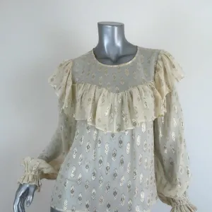LoveShackFancy Blouse Erin Ivory Metallic Fil Coupe Size Small Long Sleeve Top