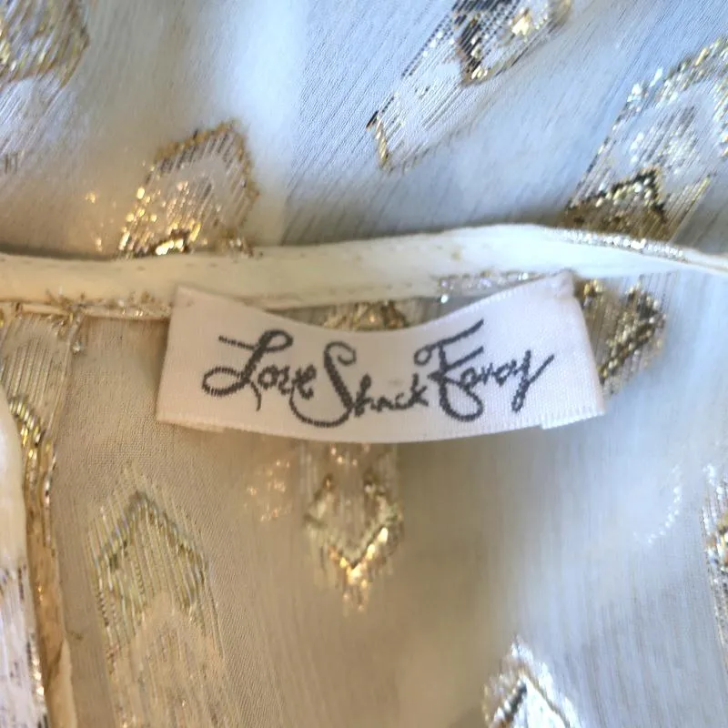 LoveShackFancy Blouse Erin Ivory Metallic Fil Coupe Size Small Long Sleeve Top