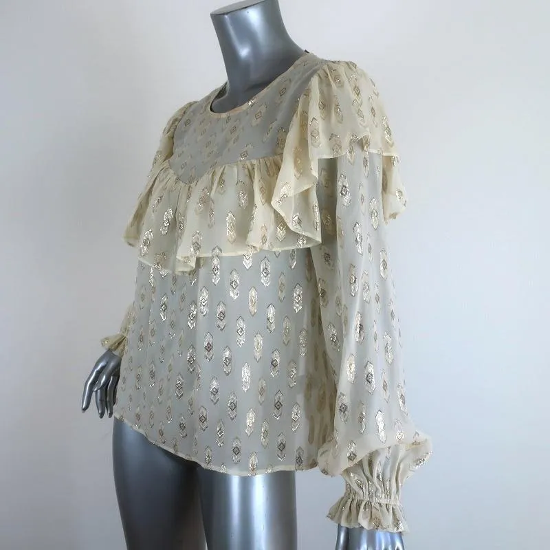 LoveShackFancy Blouse Erin Ivory Metallic Fil Coupe Size Small Long Sleeve Top