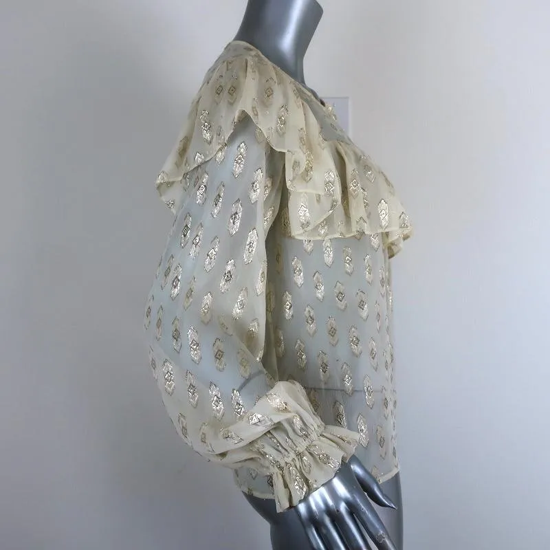 LoveShackFancy Blouse Erin Ivory Metallic Fil Coupe Size Small Long Sleeve Top