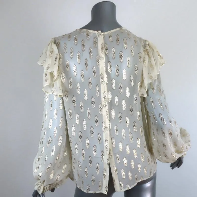 LoveShackFancy Blouse Erin Ivory Metallic Fil Coupe Size Small Long Sleeve Top
