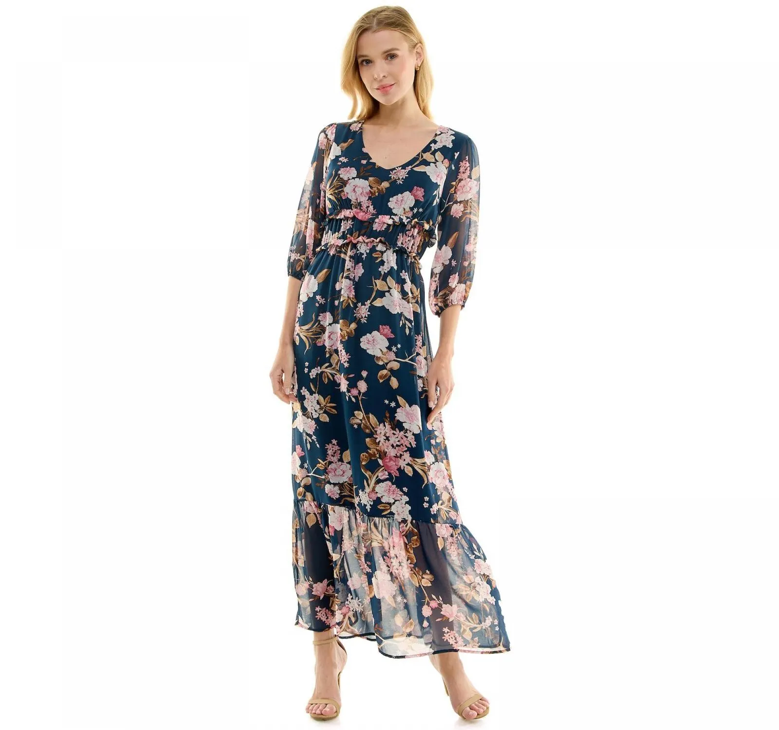 Luxology Women's 3/4-Sleeve Chiffon Maxi Dress Y878495K74