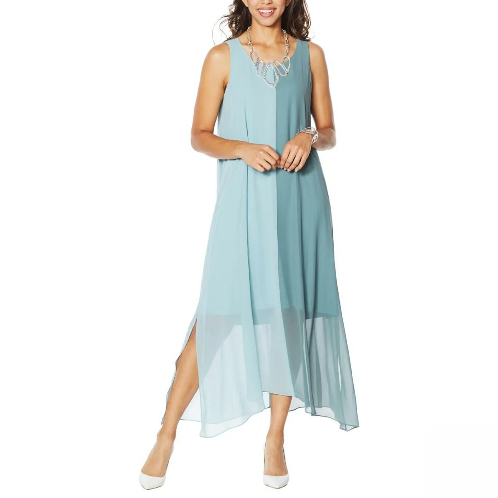 MarlaWynne Women's Plus Size Chiffon Colorblock Maxi Dress Seagrass 1X