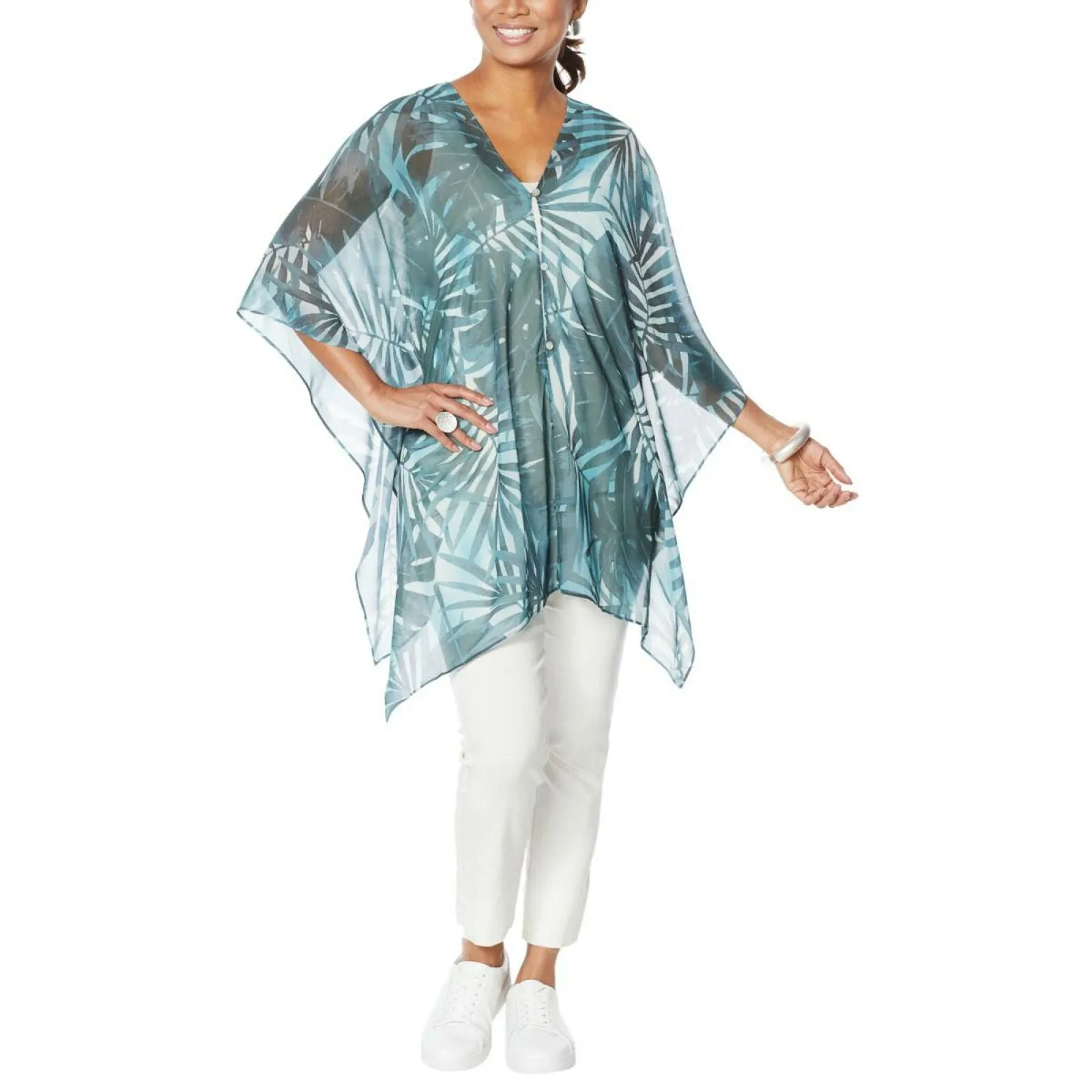 MarlaWynne WynneLayers Women's Convertible Leaf Print Chiffon Poncho