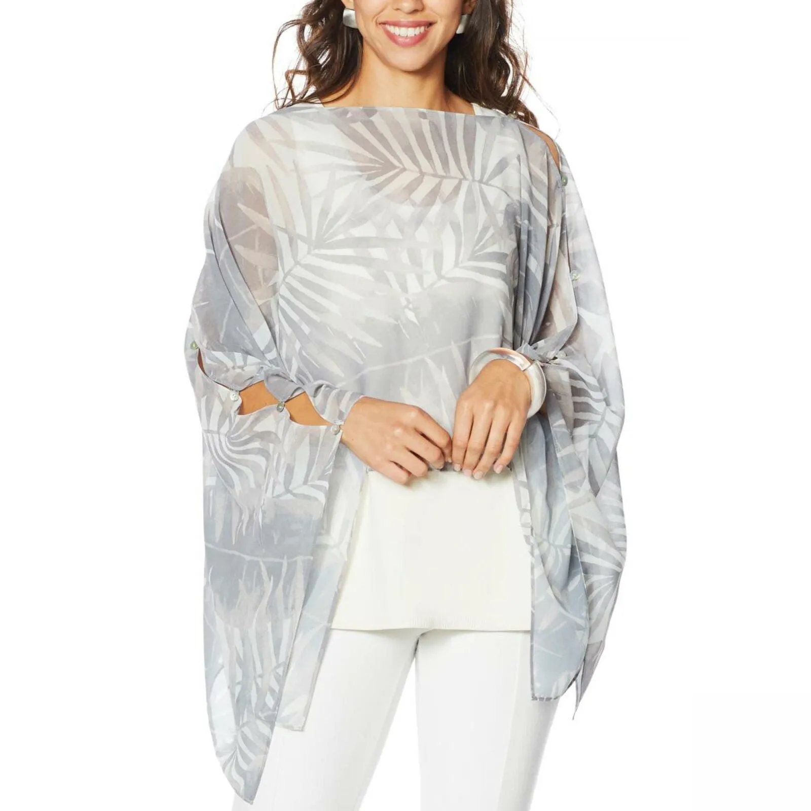 MarlaWynne WynneLayers Women's Convertible Leaf Print Chiffon Poncho