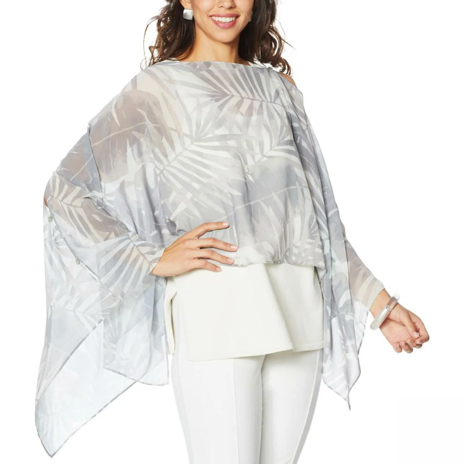 MarlaWynne WynneLayers Women's Convertible Leaf Print Chiffon Poncho