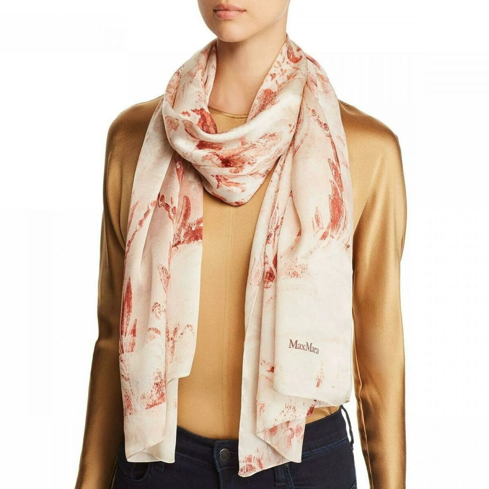 Max Mara Women's Pascia Baroque Print Silk Rectangle Scarf Red / Beige