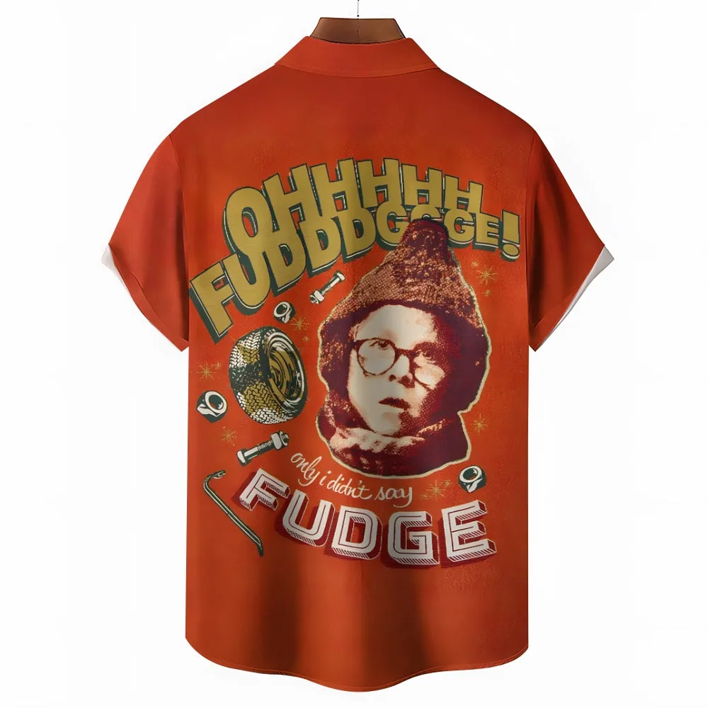 Men's Christmas Fudge Print Casual Short Sleeve Shirt 2411008745