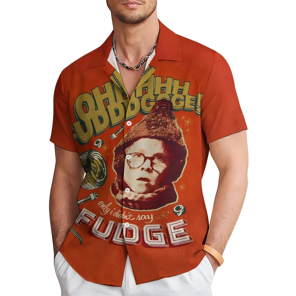 Men's Christmas Fudge Print Casual Short Sleeve Shirt 2411008745