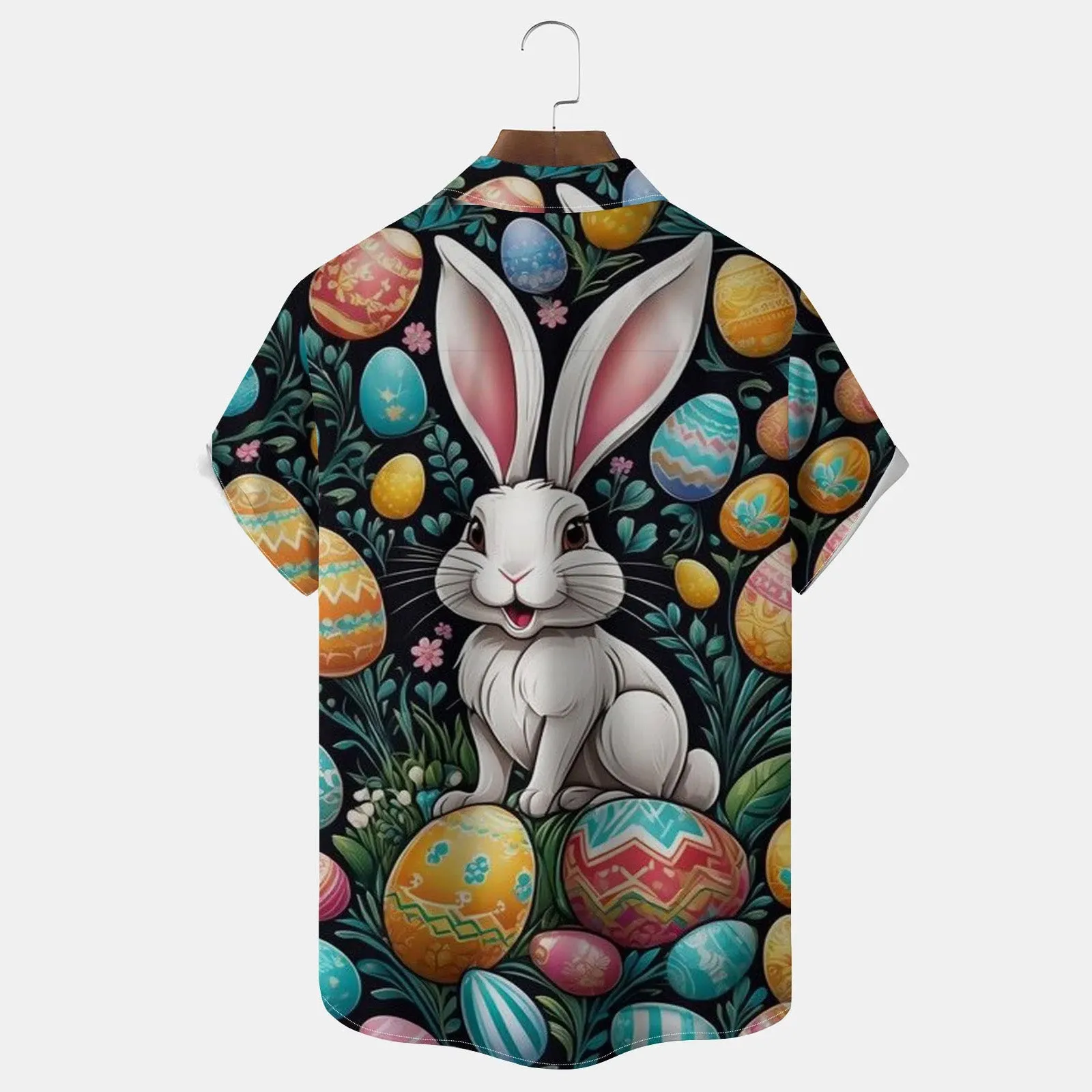 Men's Easter Bunny Button Down Short Sleeve Shirt
