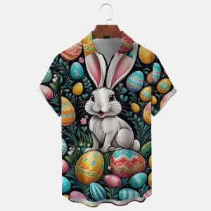 Men's Easter Bunny Button Down Short Sleeve Shirt