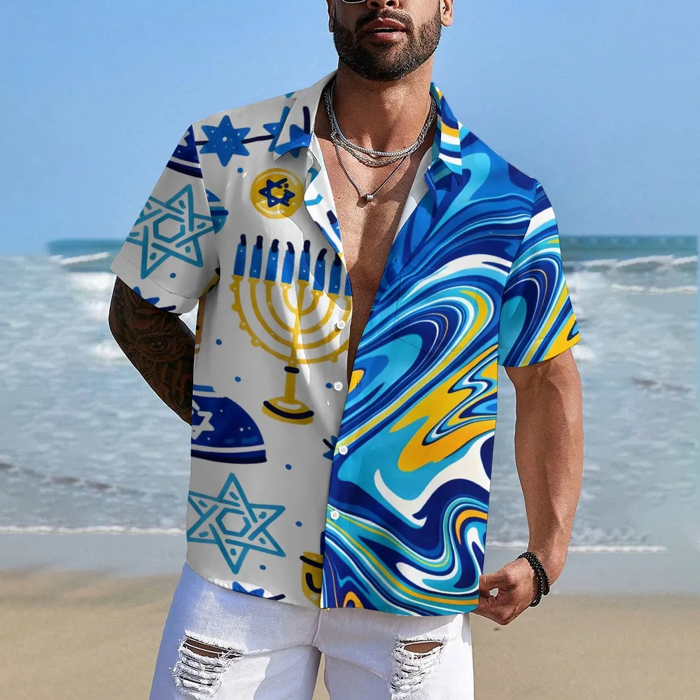 Men's Hanukkah Menorah Print Short Sleeve Shirt 2412007312