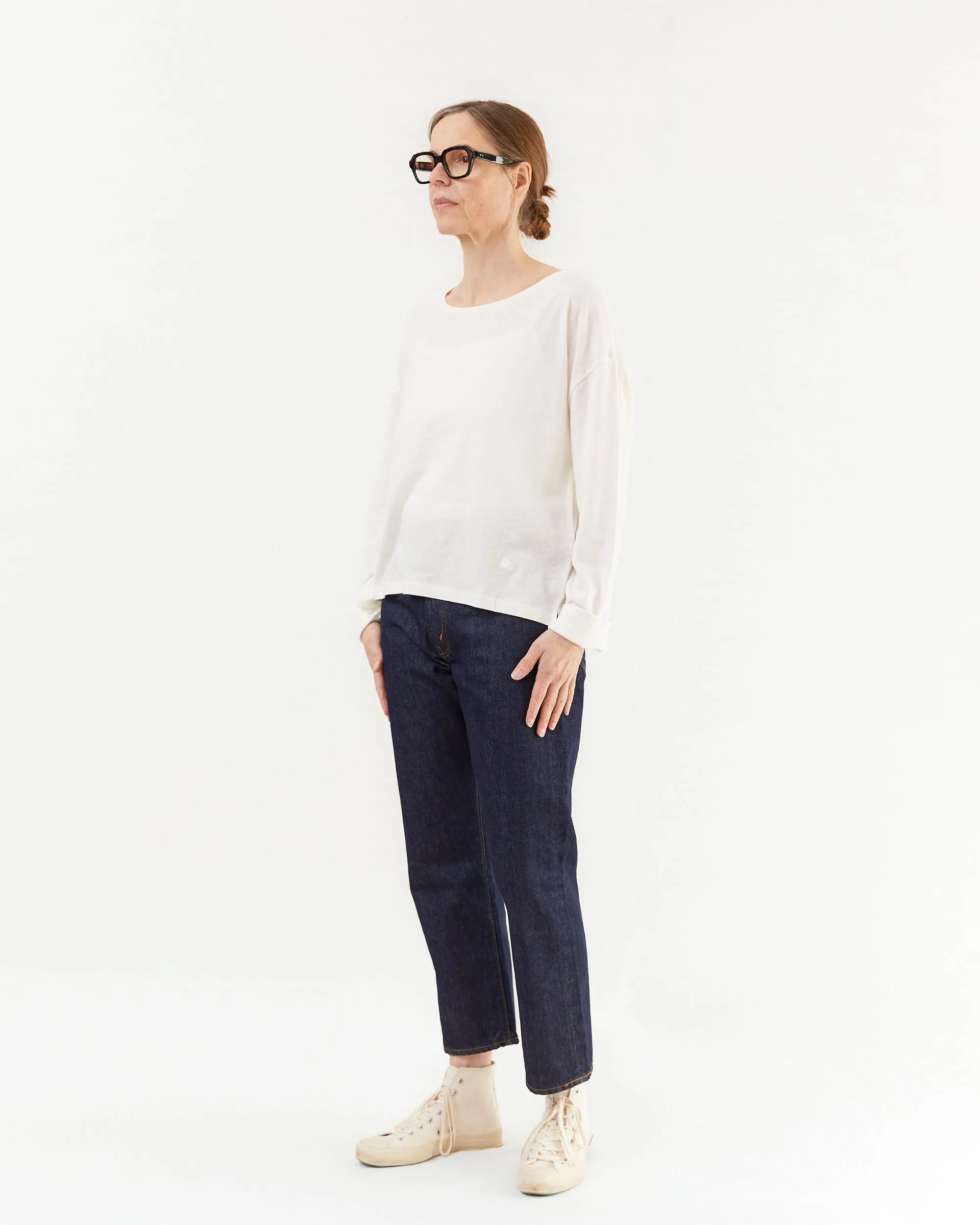 Merz b Schwanen Women's Cotton/Linen Long Sleeve T-shirt in White