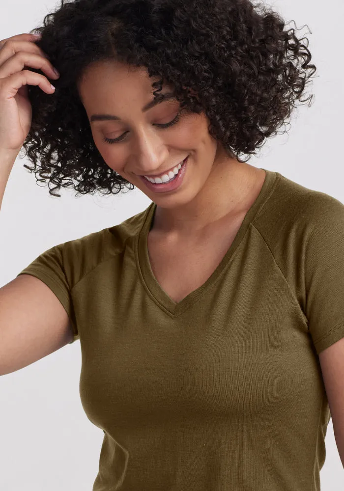 Mia V Neck - Olive Leaf