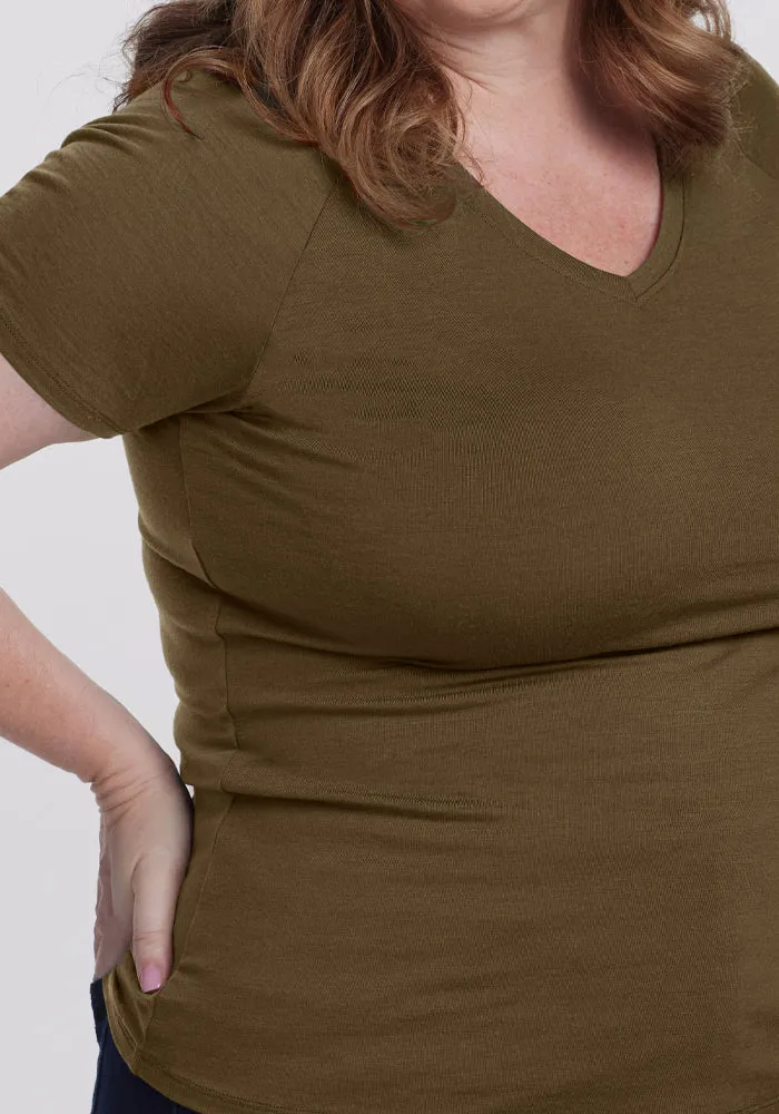 Mia V Neck - Olive Leaf