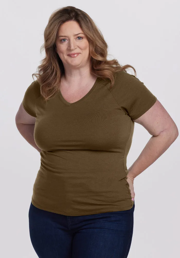 Mia V Neck - Olive Leaf