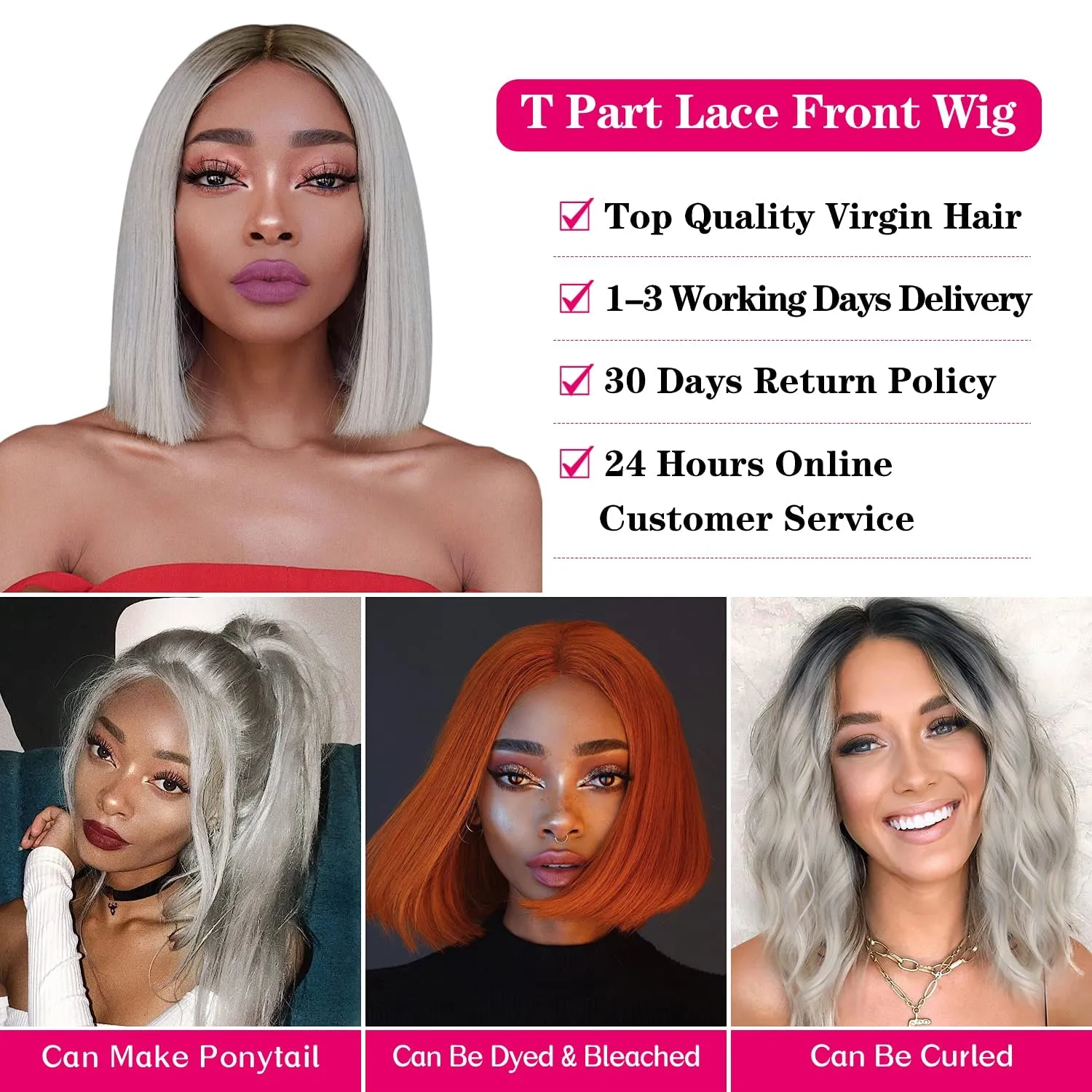 MIFIL Bob Wigs Human Hair Short Straight Grey Bob Wig 13x4x1 T Part Lace Front Wigs Glueless Ombre Bob Wigs 14 Inch Brazilian Virgin Human Hair for Women T1B/Grey Colored 150% Density
