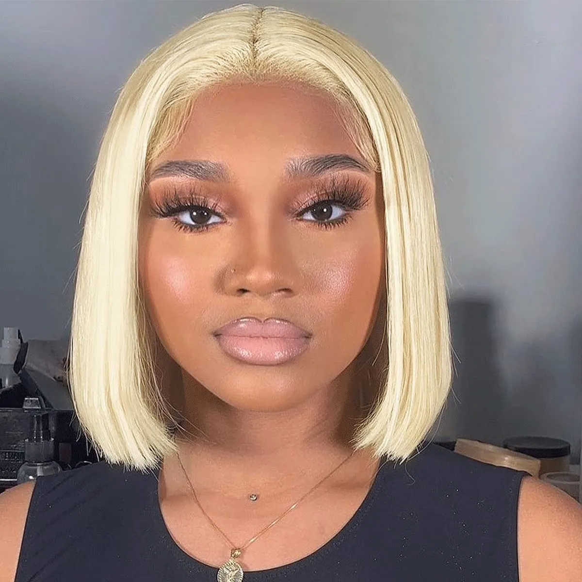 MIFIL Bob Wigs Human Hair Short Straight Grey Bob Wig 13x4x1 T Part Lace Front Wigs Glueless Ombre Bob Wigs 14 Inch Brazilian Virgin Human Hair for Women T1B/Grey Colored 150% Density