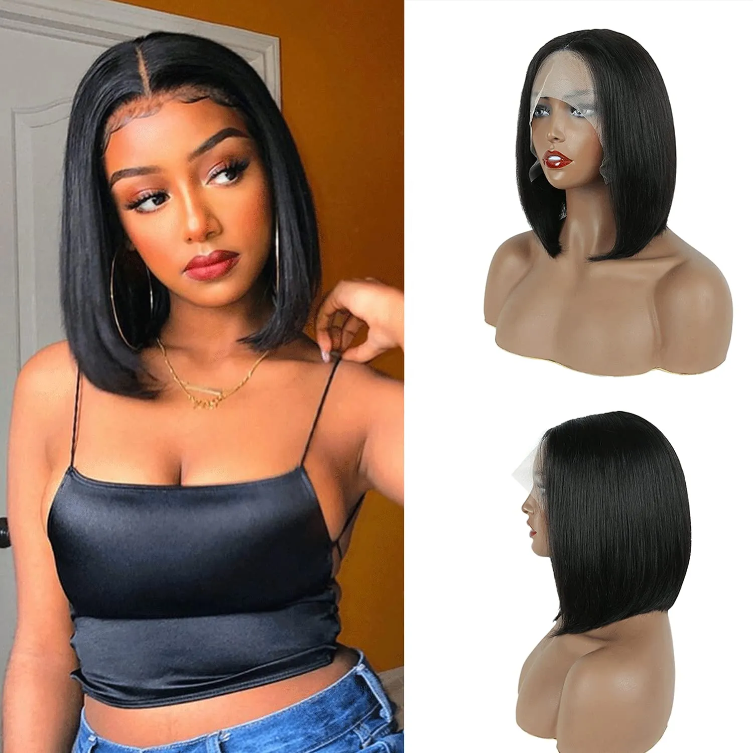 MIFIL Bob Wigs Human Hair Short Straight Grey Bob Wig 13x4x1 T Part Lace Front Wigs Glueless Ombre Bob Wigs 14 Inch Brazilian Virgin Human Hair for Women T1B/Grey Colored 150% Density
