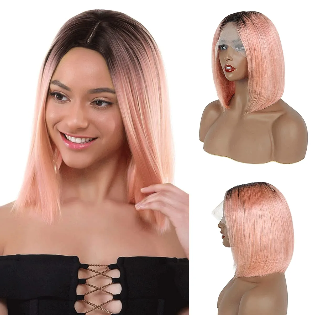 MIFIL Bob Wigs Human Hair Short Straight Grey Bob Wig 13x4x1 T Part Lace Front Wigs Glueless Ombre Bob Wigs 14 Inch Brazilian Virgin Human Hair for Women T1B/Grey Colored 150% Density