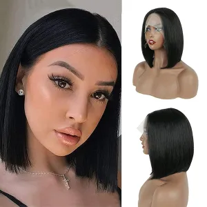 MIFIL Bob Wigs Human Hair Short Straight Grey Bob Wig 13x4x1 T Part Lace Front Wigs Glueless Ombre Bob Wigs 14 Inch Brazilian Virgin Human Hair for Women T1B/Grey Colored 150% Density