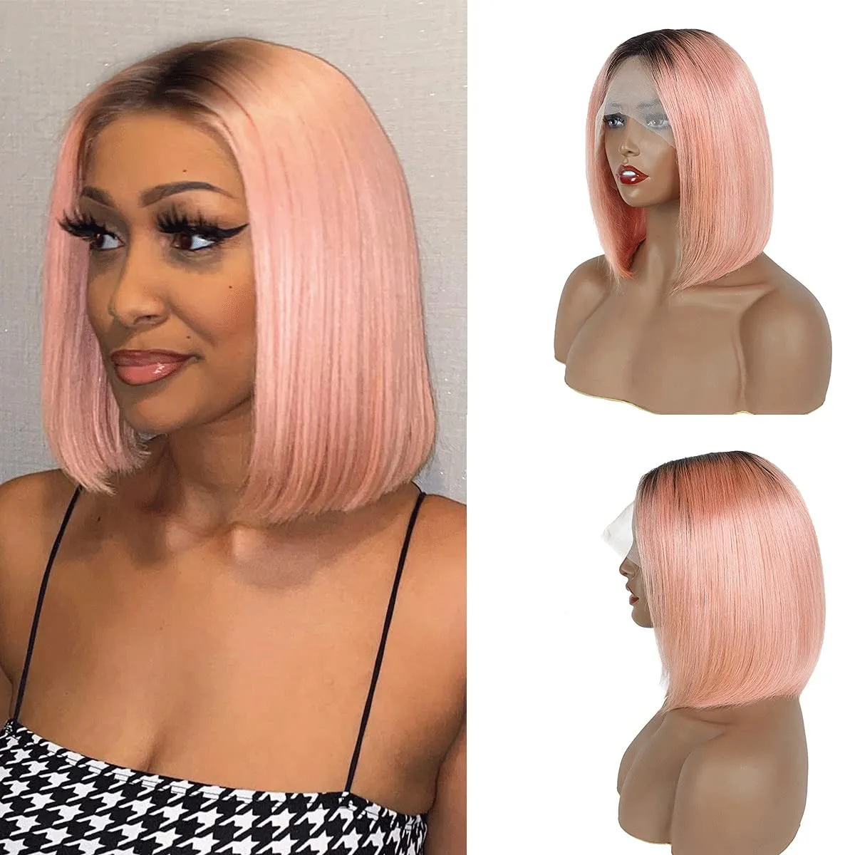 MIFIL Bob Wigs Human Hair Short Straight Grey Bob Wig 13x4x1 T Part Lace Front Wigs Glueless Ombre Bob Wigs 14 Inch Brazilian Virgin Human Hair for Women T1B/Grey Colored 150% Density
