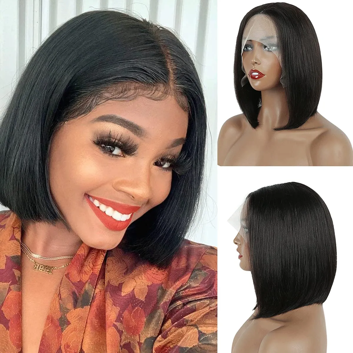 MIFIL Bob Wigs Human Hair Short Straight Grey Bob Wig 13x4x1 T Part Lace Front Wigs Glueless Ombre Bob Wigs 14 Inch Brazilian Virgin Human Hair for Women T1B/Grey Colored 150% Density