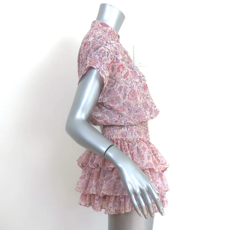 MISA Eloisa Blouson Mini Dress Pink Amouage Paisley Print Chiffon Size Small