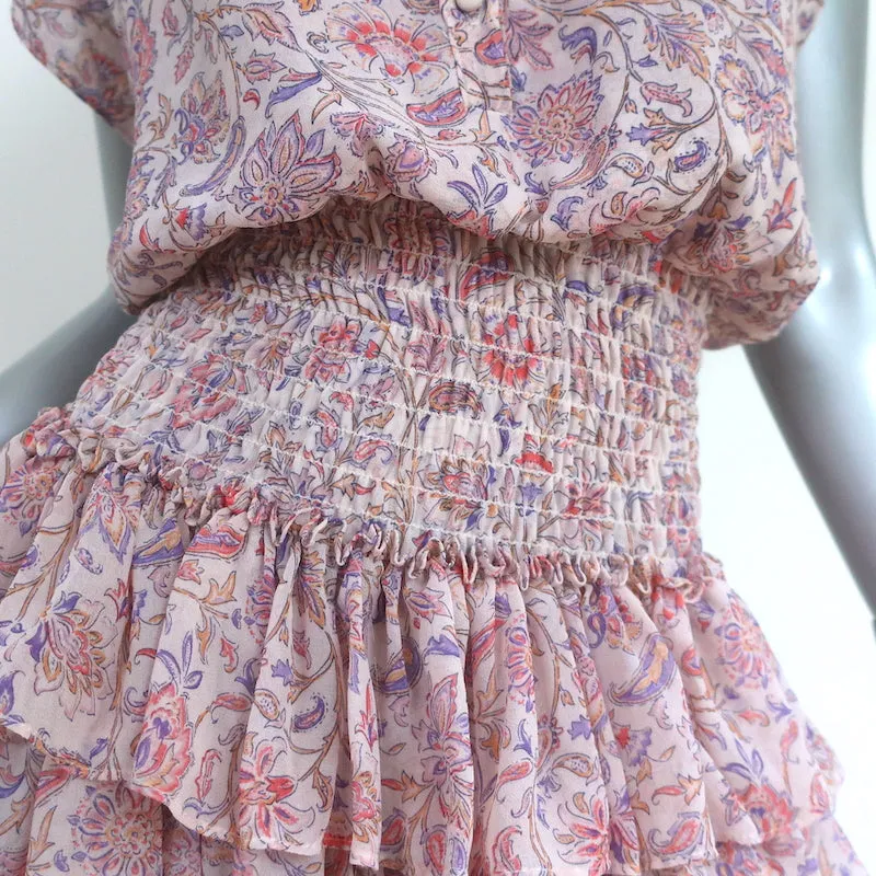 MISA Eloisa Blouson Mini Dress Pink Amouage Paisley Print Chiffon Size Small