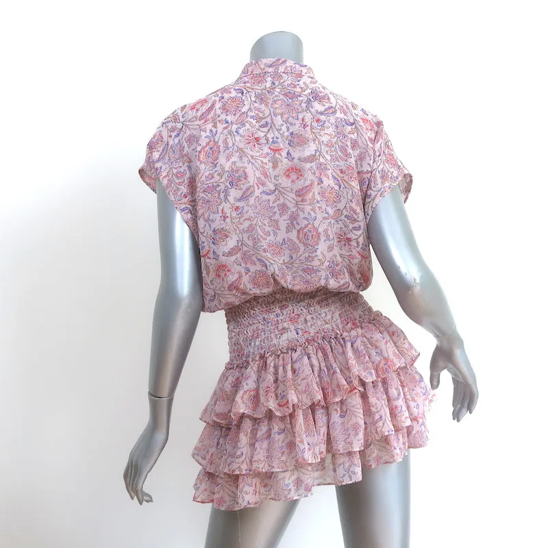 MISA Eloisa Blouson Mini Dress Pink Amouage Paisley Print Chiffon Size Small