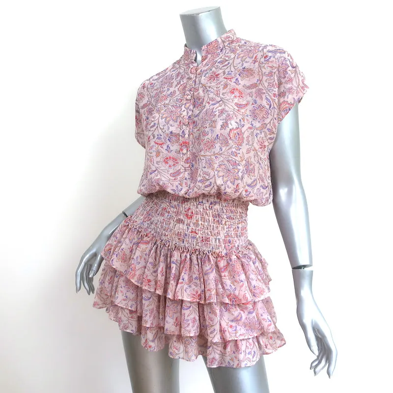 MISA Eloisa Blouson Mini Dress Pink Amouage Paisley Print Chiffon Size Small