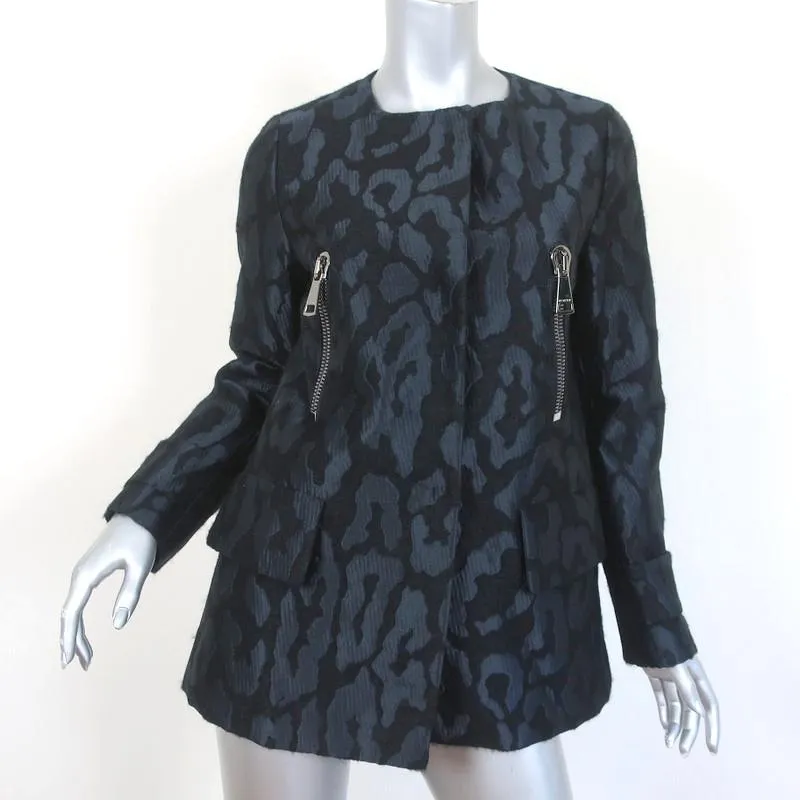 Moncler Euphemia Jacket Navy/Black Leopard Jacquard Size 0