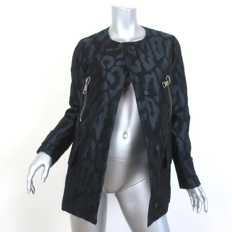 Moncler Euphemia Jacket Navy/Black Leopard Jacquard Size 0