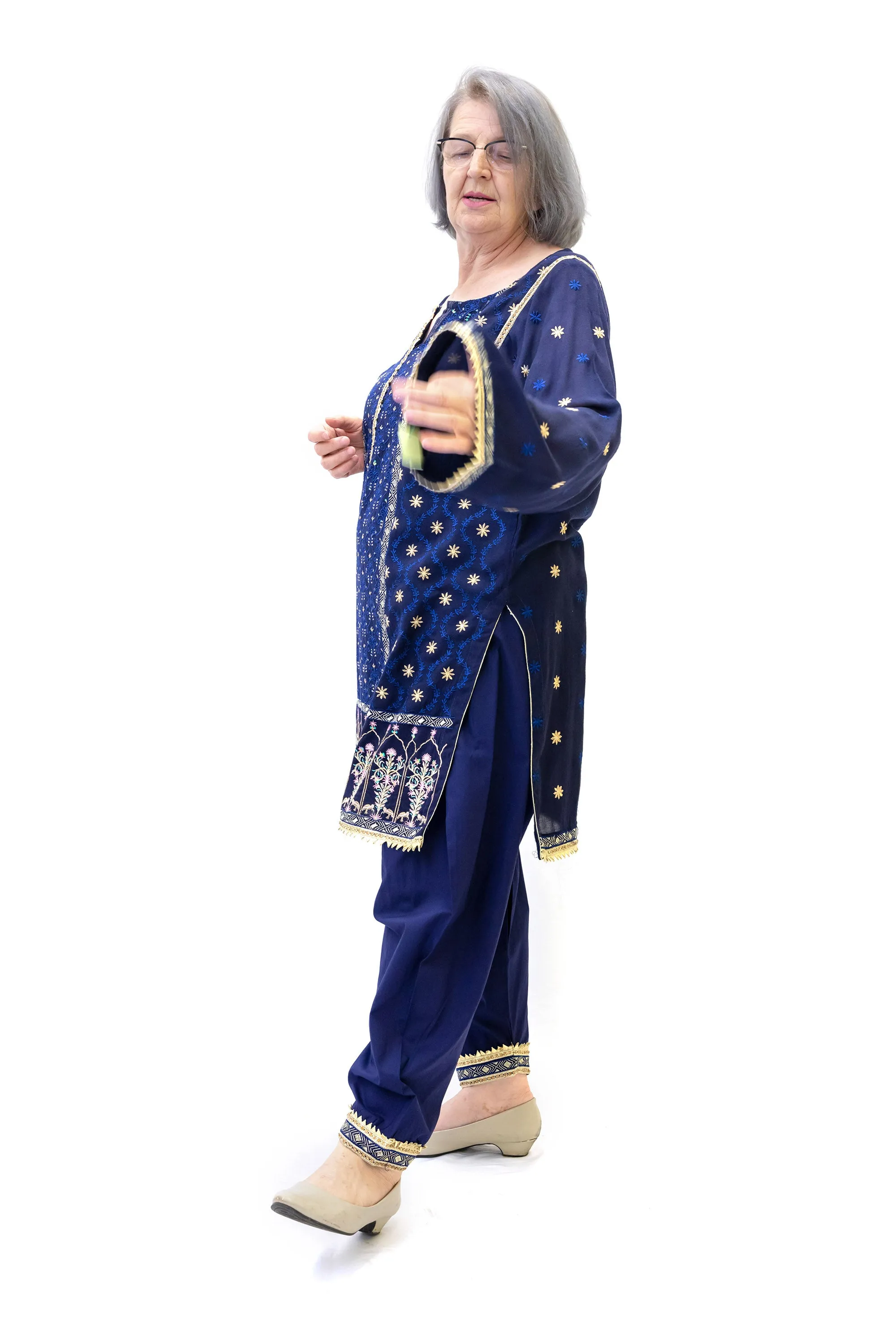 Navy Blue Chiffon Embroidered Salwar Kameez - Suit