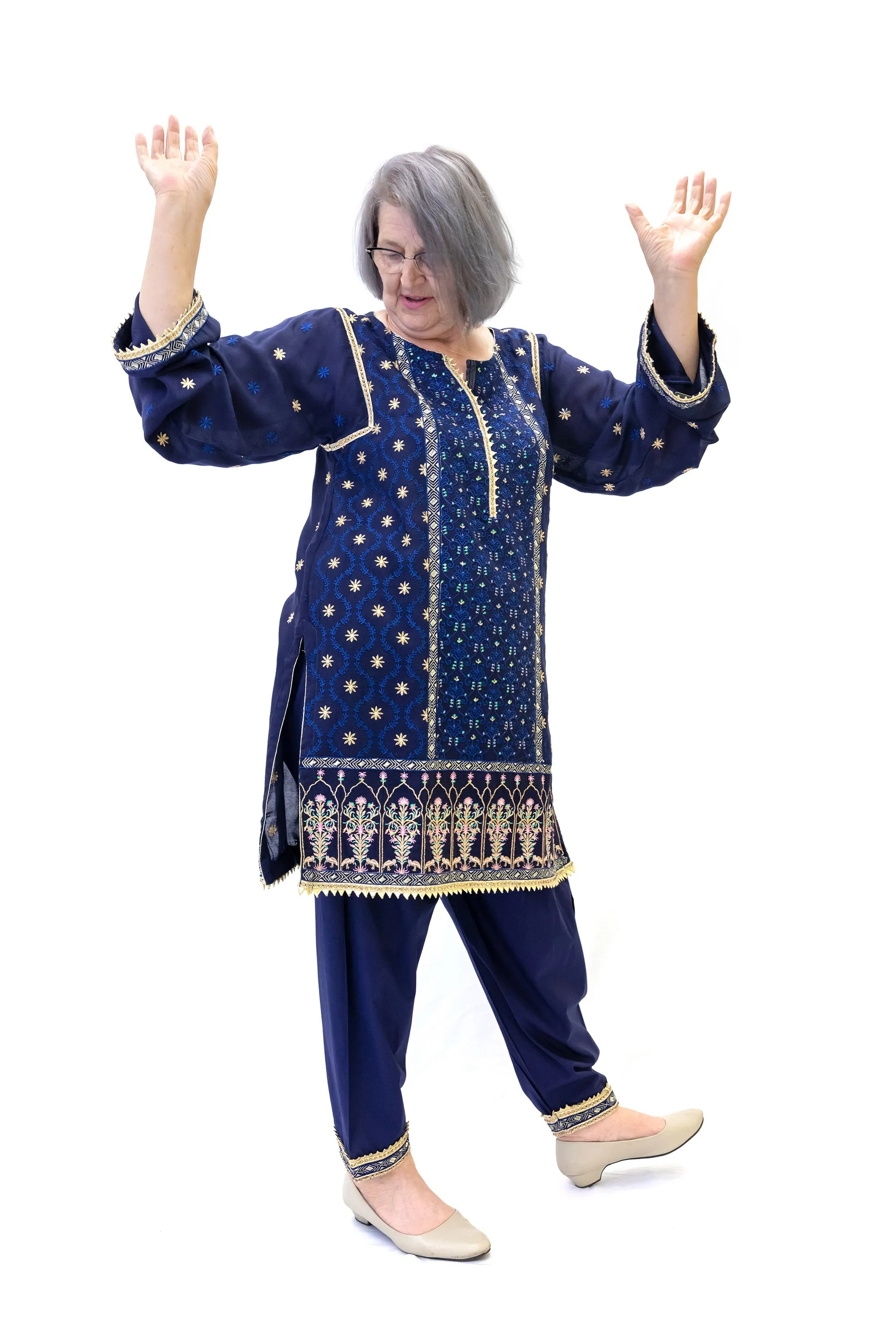 Navy Blue Chiffon Embroidered Salwar Kameez - Suit