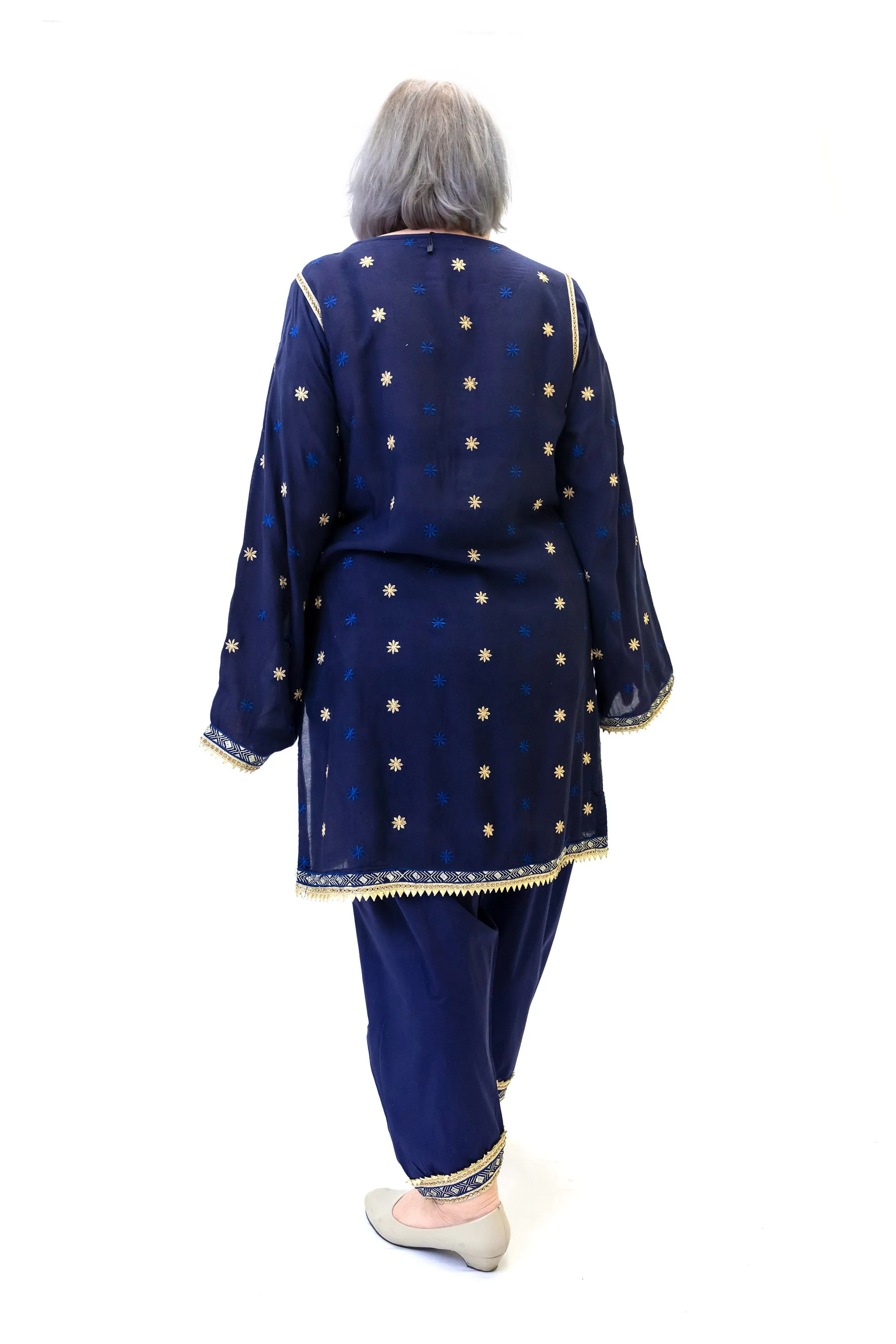 Navy Blue Chiffon Embroidered Salwar Kameez - Suit
