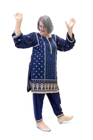Navy Blue Chiffon Embroidered Salwar Kameez - Suit
