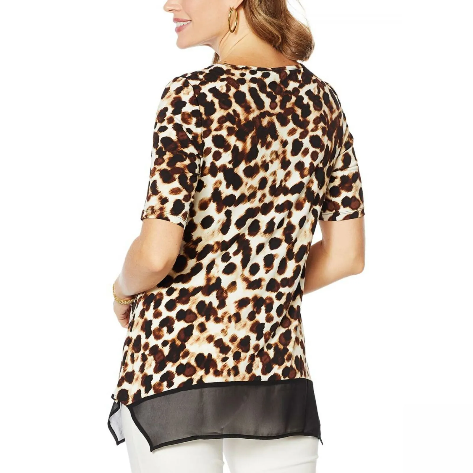Nina Leonard Women's Mixed Media Tunic Top With Pockets
