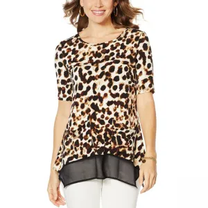 Nina Leonard Women's Mixed Media Tunic Top With Pockets