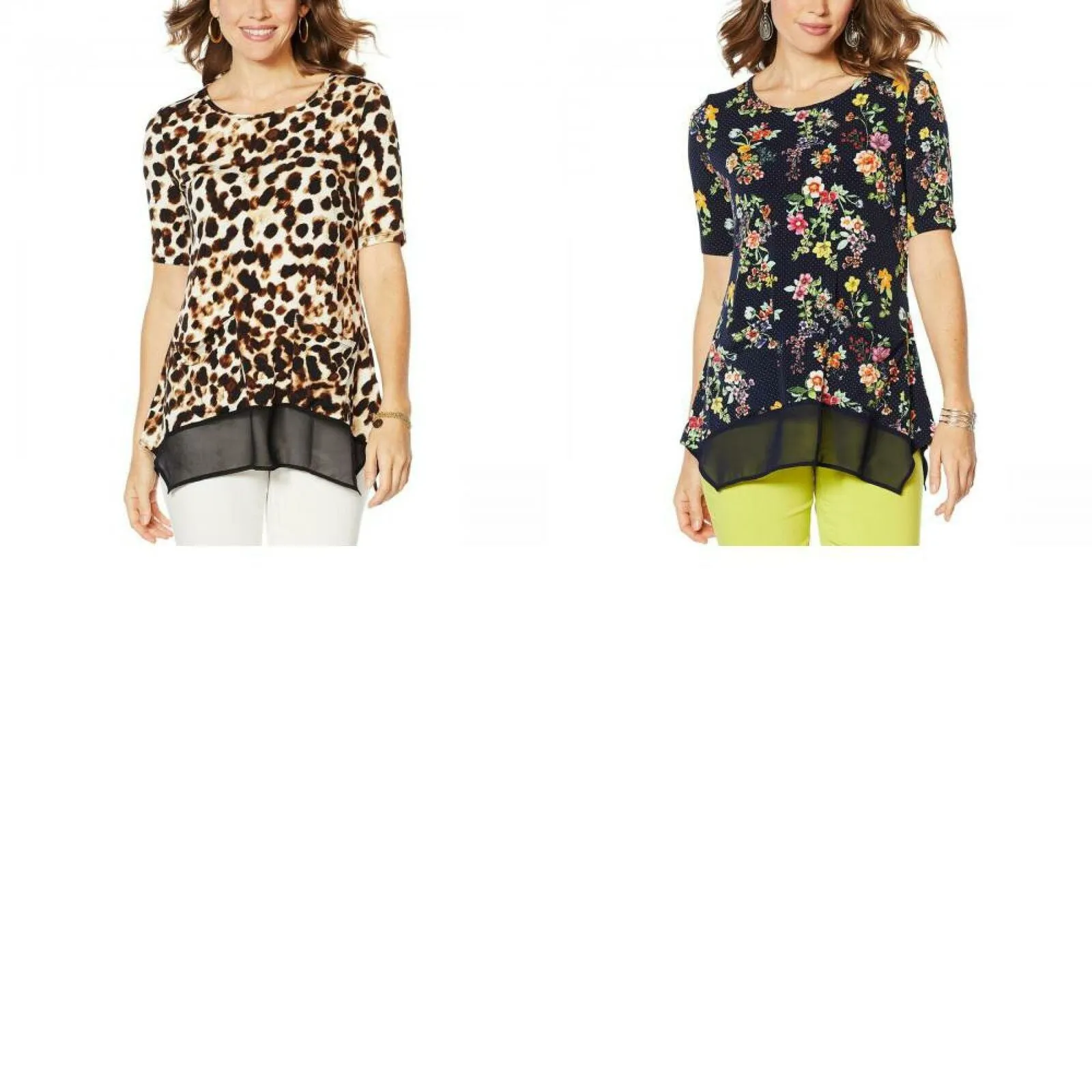 Nina Leonard Women's Mixed Media Tunic Top With Pockets