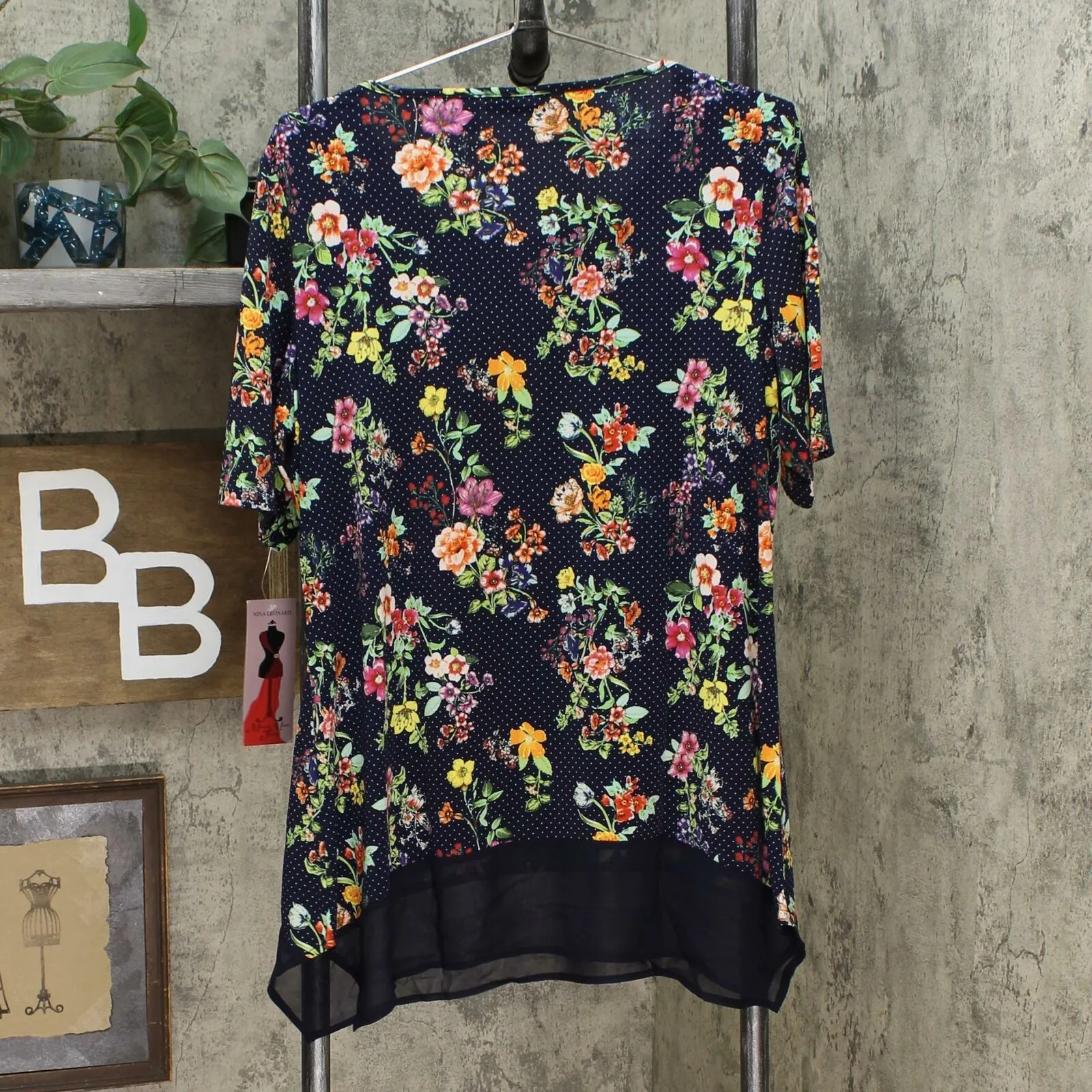 Nina Leonard Women's Mixed Media Tunic Top With Pockets