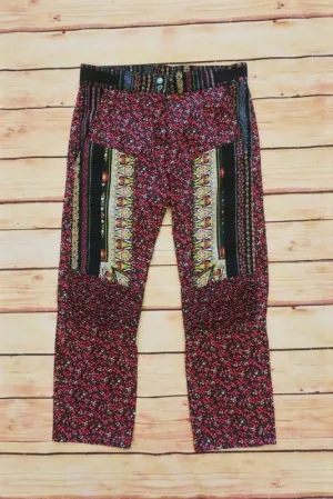 No. 21 Pants Black/Multi Floral Patchwork Print Silk Size 36 Cropped Trousers