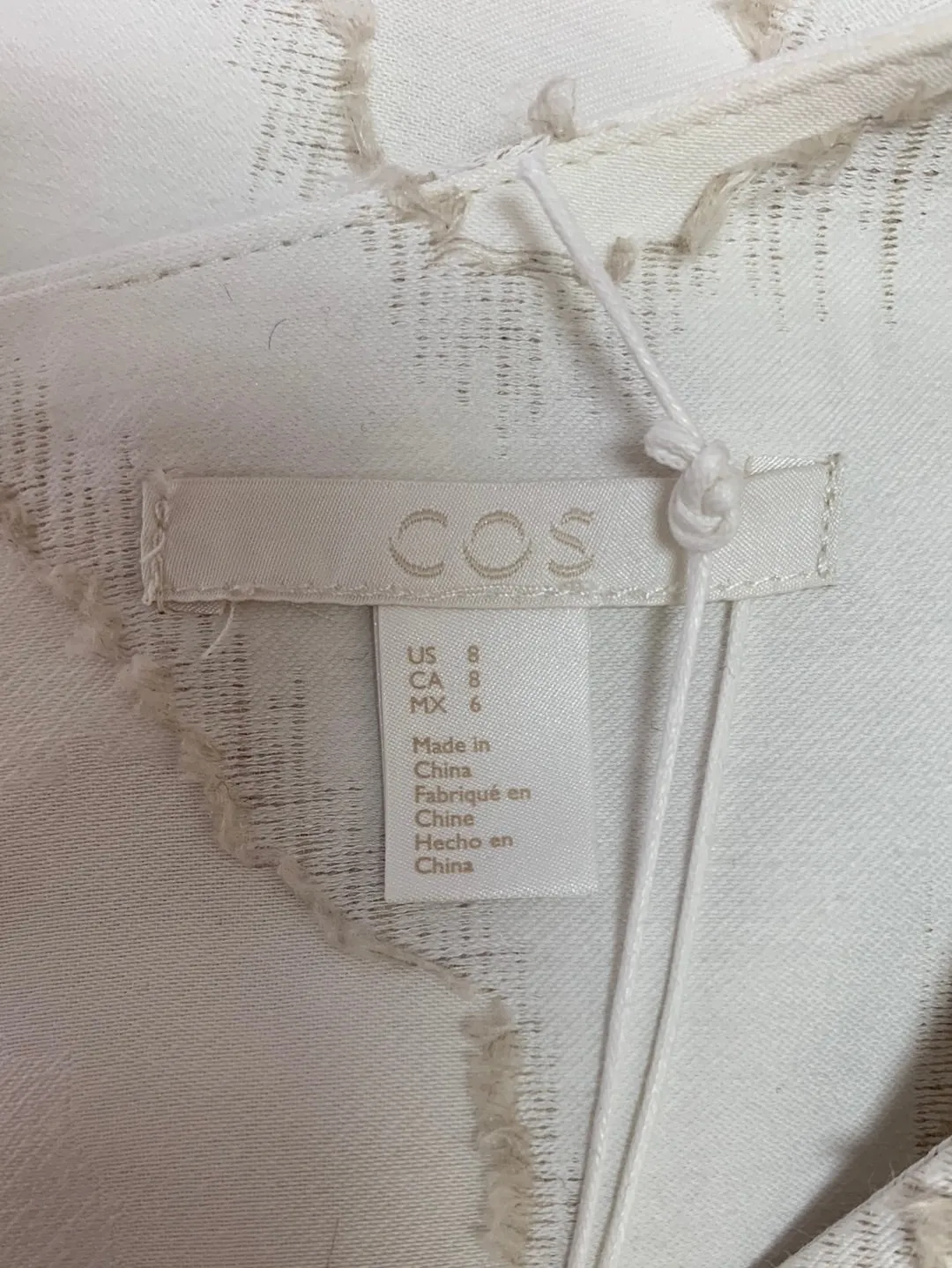 NWT - COS white beige Texture Pattern Puff Sleeve Shirt - US 8