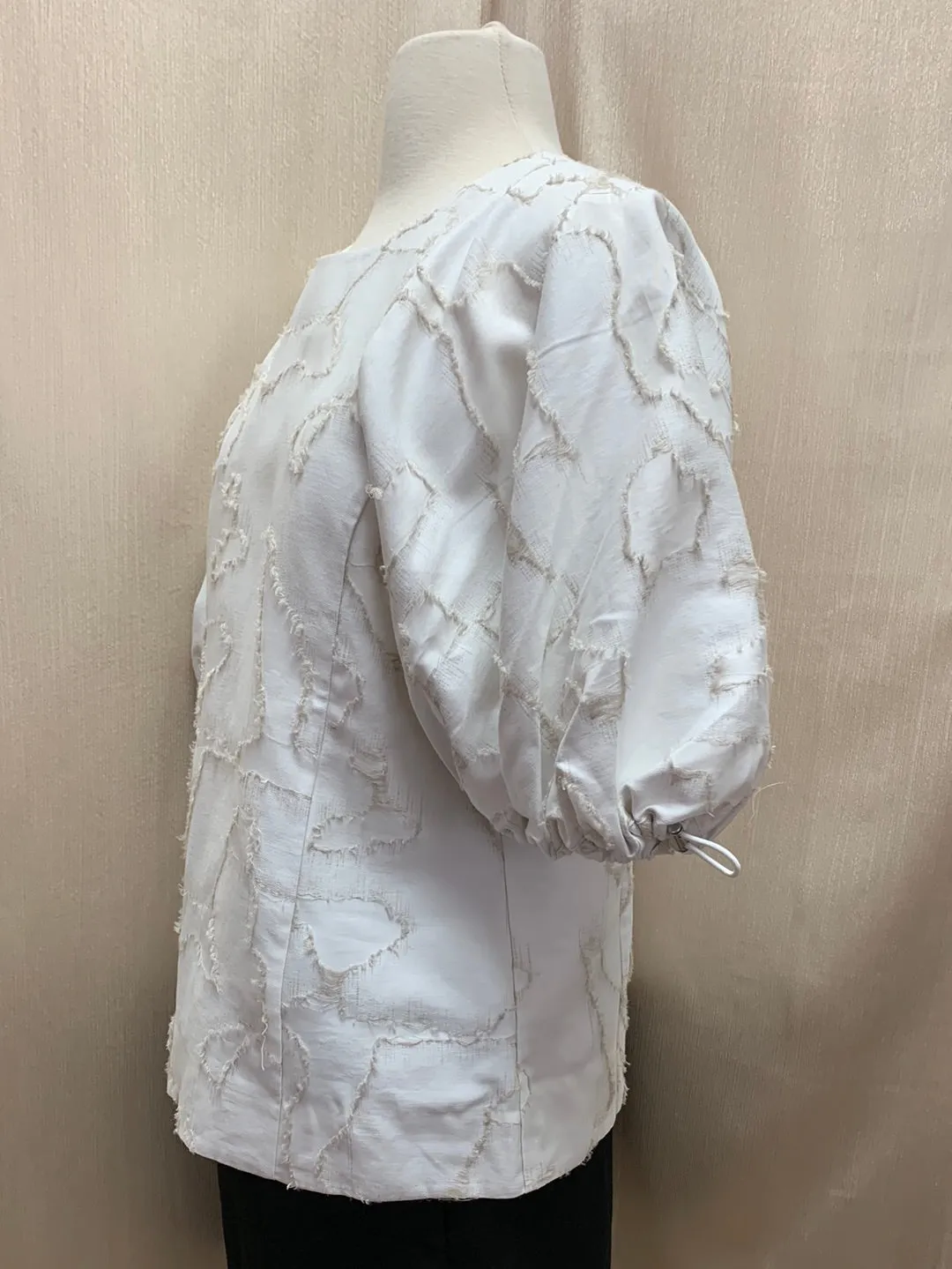 NWT - COS white beige Texture Pattern Puff Sleeve Shirt - US 8