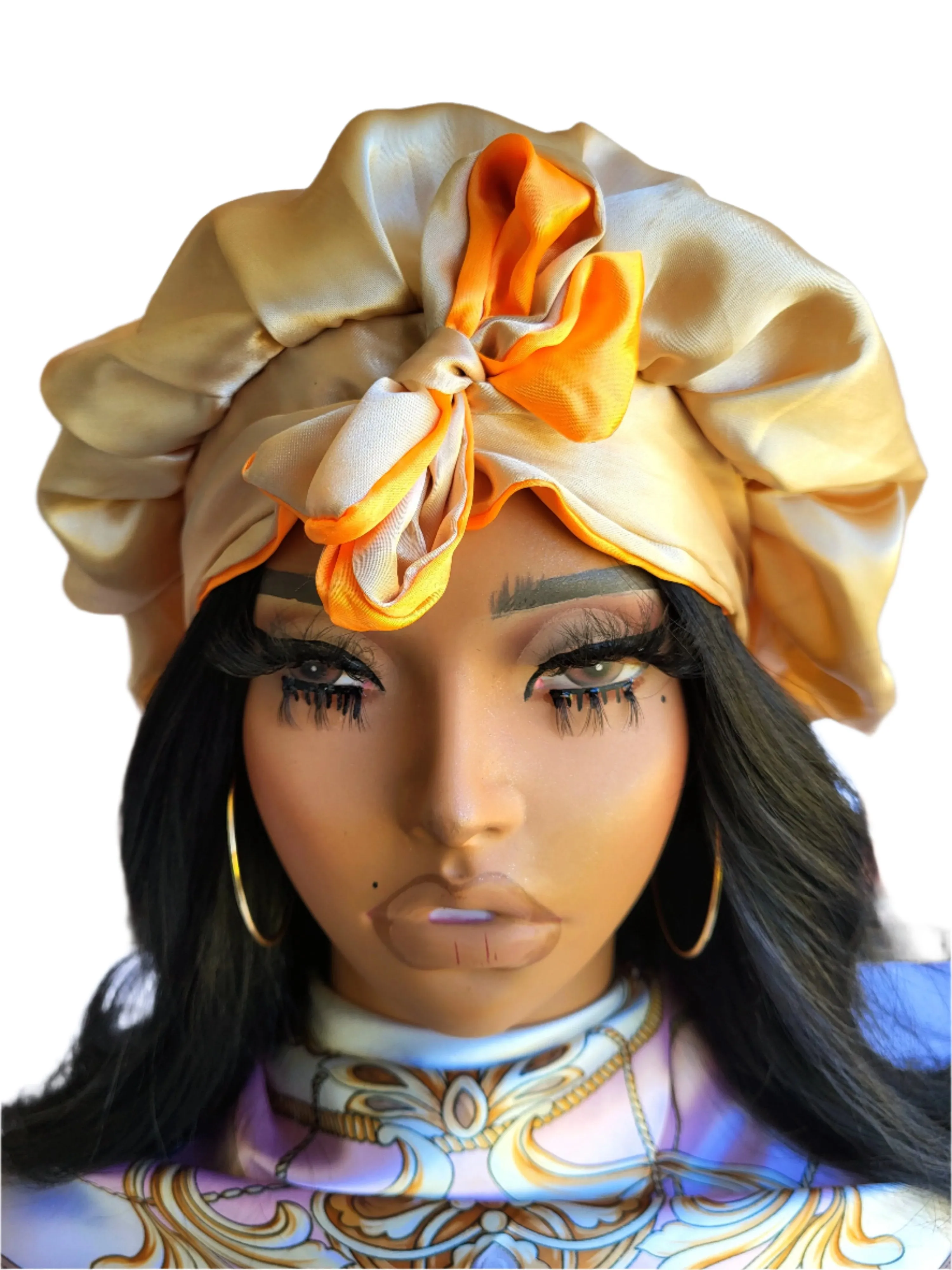 ORANGE & KHAKI Reversible Sleeping Satin Hair Tying Bonnet